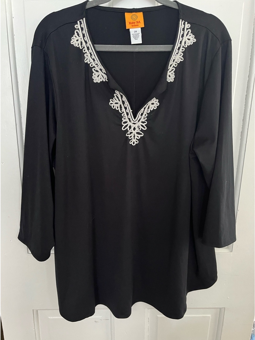 Ruby Rd. Woman 2X Black Knit Top White